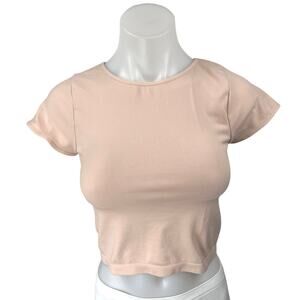 NEW Free People Orange Pink Short Sleeve Pullover Cropped Tee T-Shirt Top Size M